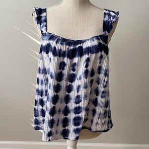 BB Dakota Sleeveless Cotton Gauze Tank Blue and White